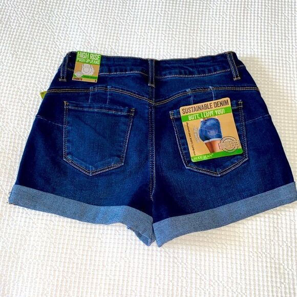 New Wax Jean Dark Wash Cuffed High Waisted Shorts - Picture 5 of 5